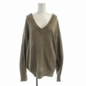 ikat プル ニット セーター 長袖 Vネック リネン混 F 茶 ブラウン 19080500705010