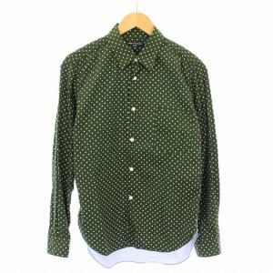 ポルカドットレギュラーシャツ カジュアル 長袖 切替 XS 緑 グリーン 水色 ライトブルー HH-B006