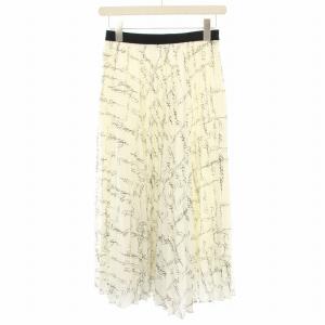 23AW カリグラフィープリントプリーツスカート  ロング イージー 英字柄 36 白 ホワイト 黒 ブラック