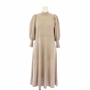 23AW ニットワンピース フレア ミモレ ロング 七分袖 ハイネック ストレッチ ウール インナーキャミソール