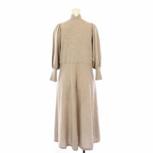 ANAYI 23AW ニットワンピース フレア ミモレ ロング 七分袖 ハイネック ストレッチ ウール インナーキャミソール