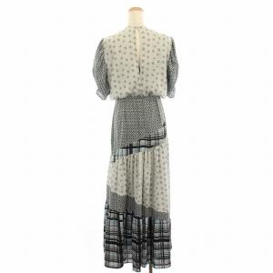 furfur パターンミックスパッチワークドレス ワンピース 花柄 チェック 五分袖 ロング マキシ F 白 ホワイト