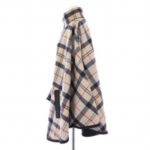 Barbour ポンチョ スタンドカラージャケット アウター ジップアップ チェック柄 ウール 38 紺 ネイビー グレー