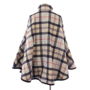 Barbour ポンチョ スタンドカラージャケット アウター ジップアップ チェック柄 ウール 38 紺 ネイビー グレー