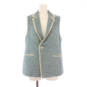 24SS マリンツイード ラペルカラージレ ベスト ショート丈 シングル 36 青 ブルー 緑 グリーン