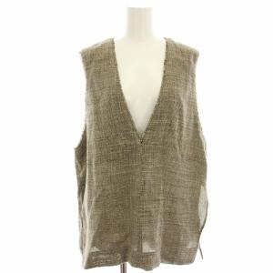 23SS リネンツイードベスト 麻 フリンジ ベージュ 黒 ブラック 23051200202010 /HN