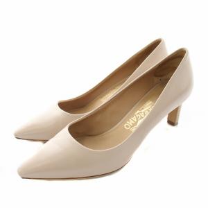 パンプス ミドルヒール アーモンドトゥ レザー 7.5 24.5cm ピンクベージュ /NQ