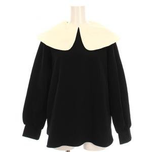 ワイドカラーストレッチブラウス シャツ プルオーバー 長袖 36 黒 白 YR2221-110AW /YM