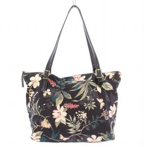 トートバッグ ハンドバッグ ナイロン 花柄 総柄 黒 ブラック /BB