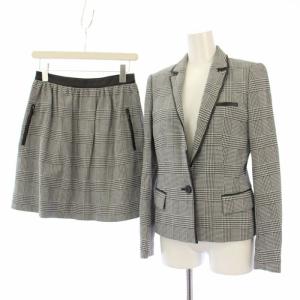スーツ セットアップ グレンチェック ジャケット スカート ミニ 38 40 白 黒 /TK