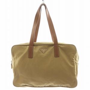 三角プレート トライアングルロゴ ボストンバッグ ハンドバッグ ショルダーバッグ ナイロン レザー ベージュ