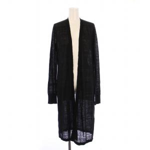 ニットカーディガン ロング丈 長袖 前開きトッパー 薄手 無地 麻 リネン S 黒 ブラック タグ付き