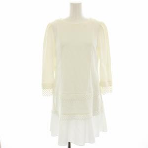 チュニック カットソー レース 切替 七分袖 白 ホワイト W5000-999 /HN