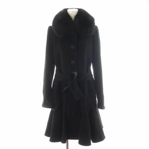 コート ロング丈 ファー ウール アウター 黒 ブラック /AN37