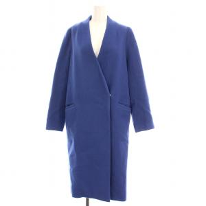 Vネックノーカラーコート ロング ウール 2 ブルー 509458004 /YM