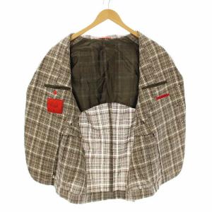 ISAIA SAILOR テーラードジャケット チェック柄 ウール ラペルピン付き 48 ブラウン