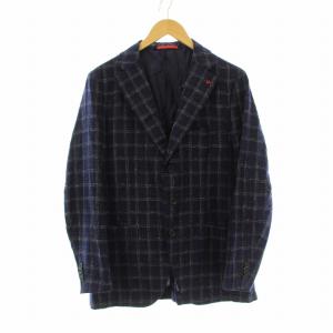 SAILOR テーラードジャケット チェック柄 シルク100％ ラペルピン付き 48 ネイビー