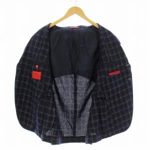 ISAIA SAILOR テーラードジャケット チェック柄 シルク100％ ラペルピン付き 48 ネイビー