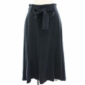 ヘムフレアスカート 麻 リネン混 ロング ミモレ 36 紺 ネイビー 55S53-175-29 /HN