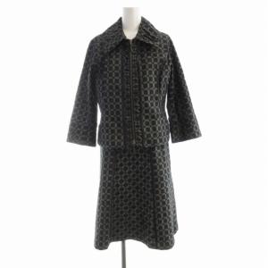 スーツ セットアップ ノースリーブワンピース ひざ丈 ジップアップジャケット 総柄 11 黒 ブラック