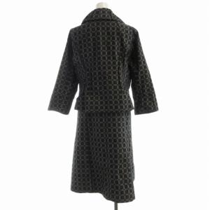 HIROKO BIS スーツ セットアップ ノースリーブワンピース ひざ丈 ジップアップジャケット 総柄 11 黒 ブラック