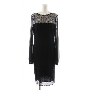 ワンピース ひざ丈 シアー 切替 メッシュ Iライン 36 ブラック 5010935 /NQ