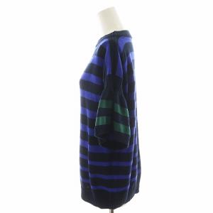 sacai luck ニット カットソー 5分袖 ボーダー柄 コットン 2 青 ブルー 緑 グリーン 黒 ブラック 15SSLU905