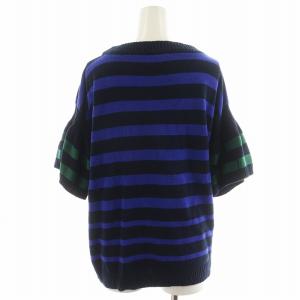 sacai luck ニット カットソー 5分袖 ボーダー柄 コットン 2 青 ブルー 緑 グリーン 黒 ブラック 15SSLU905