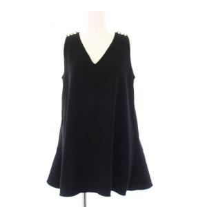 21年 ノースリーブブラウス チュニック プルオーバー パール装飾 36 ブラック YCB-219-127