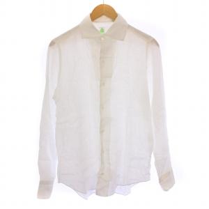 カジュアルシャツ 長袖 ホリゾンタルカラー 無地 39 白 ホワイト /BB