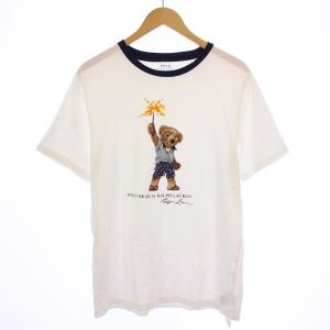 BEAR ベアTシャツ 半袖 リンガーネック クルーネック イラスト ロゴ プリント XL 白 ホワイト