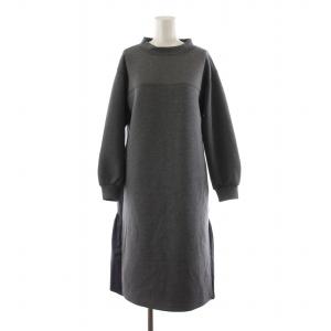 ワンピース ひざ丈 切替 長袖 7 グレー ブラック KS-4100644 /NQ