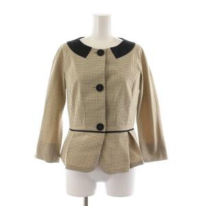 タグ付き シングルノーカラージャケット 七分袖 ドット 36 ベージュ ブラック 2382256 /NQ