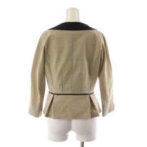 LANVIN タグ付き シングルノーカラージャケット 七分袖 ドット 36 ベージュ ブラック 2382256 /NQ