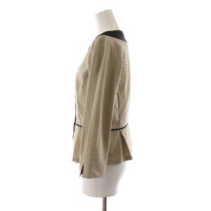 LANVIN タグ付き シングルノーカラージャケット 七分袖 ドット 36 ベージュ ブラック 2382256 /NQ