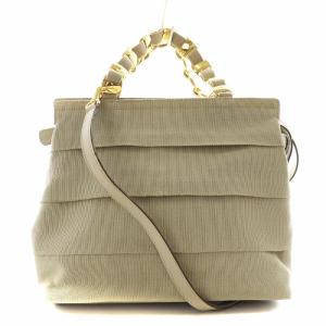 ハンドバッグ ショルダーバッグ 2way チェーン キャンバス レザー ベージュ /AN4 D OH