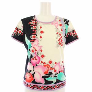 FASHION Tシャツ カットソー 半袖 花柄 L 黒 白 0359201 /TK