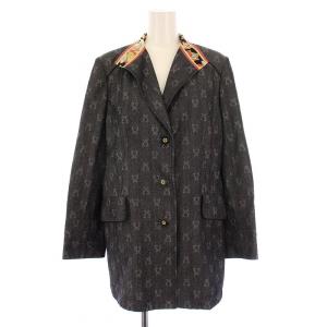 FASHION テーラードジャケット アウター シングル 総柄 シルク ウール 13AR グレー /BB