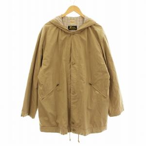 Olmetex 中綿ジャケット フーディー ジップアップ 裏地チェック ロゴ刺繍 L ベージュ D0414FJM27