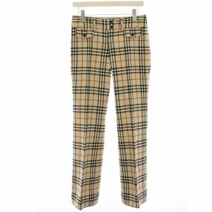 ワイドパンツ ノバチェック ウール モヘヤ混 38 ベージュ 黒 ブラック 赤 レッド FQF44-516-43