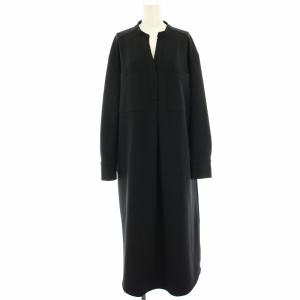 23AW ジョーゼットダブルジャージーワンピース スキッパー 長袖 ミモレ ロング M 黒 ブラック OPCYSW0965