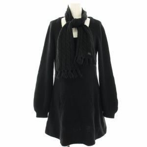 ニットワンピース ミニ ウール マフラー付き 長袖 38 黒 ブラック FBF43-859-09 /HN