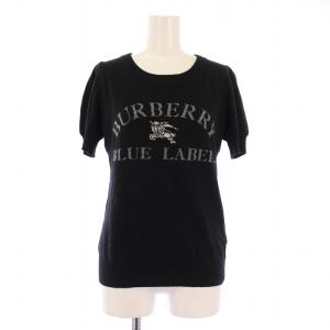 ニット 半袖 クルーネック ロゴ カシミヤ混 ウール混 38 黒 ブラック /BB