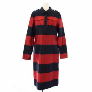 ワンピース シルク ボーダー ひざ丈 長袖 42 赤 ネイビー 4497602 /TK