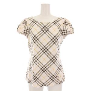 ブラウス カットソー チェック 半袖 38 白 茶 ベージュ FA551-301-81 /YM