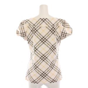 BURBERRY BLUE LABEL ブラウス カットソー チェック 半袖 38 白 茶 ベージュ FA551-301-81 /YM