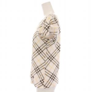 BURBERRY BLUE LABEL ブラウス カットソー チェック 半袖 38 白 茶 ベージュ FA551-301-81 /YM