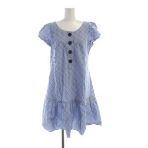 ワンピース ミニ チェック 半袖 青 ブルー 白 ホワイト FO500-999 /RO