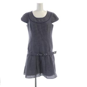 フレアワンピース ミニ ボーダー ベルト付き 半袖 38 紺 ネイビー 白 ホワイト FM570-356-30