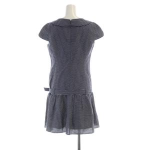 BURBERRY BLUE LABEL フレアワンピース ミニ ボーダー ベルト付き 半袖 38 紺 ネイビー 白 ホワイト FM570-356-30